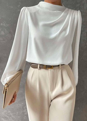W&W Mode | Elegante, Unifarbene Bluse Mit Stehkragen