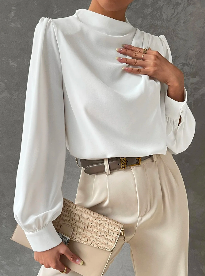 W&W Mode | Elegante, Unifarbene Bluse Mit Stehkragen