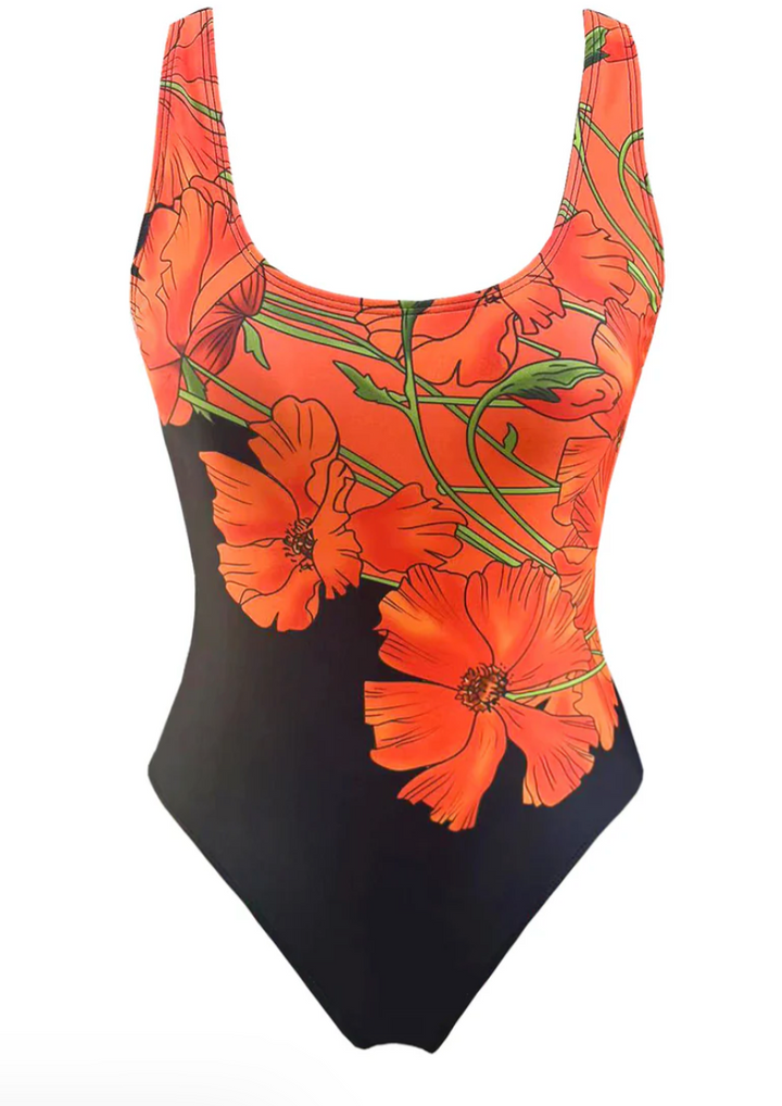 W&W Mode | Badeanzug mit orangefarbenem Blumenmuster