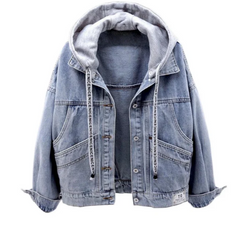 WW - Lässige Damen Jeansjacke Mit Kapuze