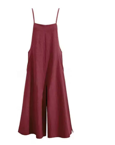 WW | Einfarbiger Leinen Vielseitiger Spaghetti Jumpsuit