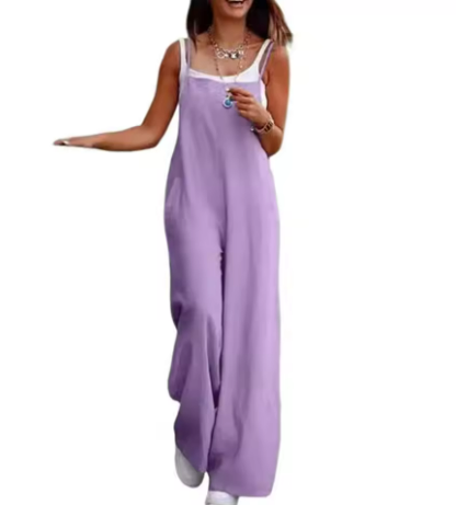 WW | Einfarbiger Leinen Vielseitiger Spaghetti Jumpsuit