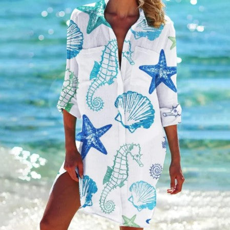 Damen-Hemdkleid mit farbenfrohen Mustern