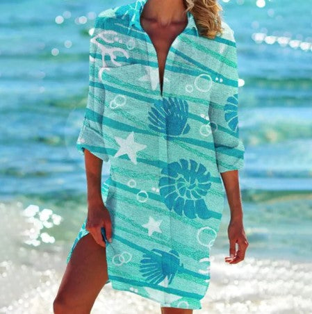 Damen-Hemdkleid mit farbenfrohen Mustern