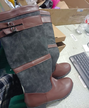 W&W Mode | Outdoor-Stiefel mit hohem Schaft und Schnallen - Leder-Regenstiefel für Damen