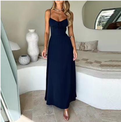 Elegantes Damen-Maxi-Kleid mit Spaghettiträgern für festliche Anlässe | W&W Mode