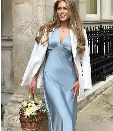 Damen Elegantes Midi-Kleid mit Puffärmeln und figurbetontem Schnitt WW