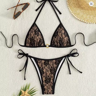 WW | Spitzen-Patchwork V-Ausschnitt Bikini-Set
