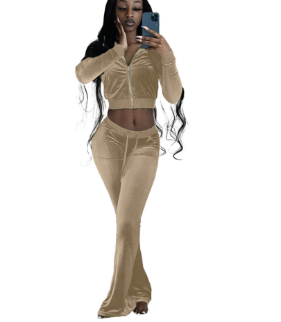 Damen Velours Tracksuit mit Zip-Front und weit geschnittener Hose WW
