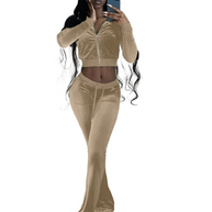 Damen Velours Tracksuit mit Zip-Front und weit geschnittener Hose WW
