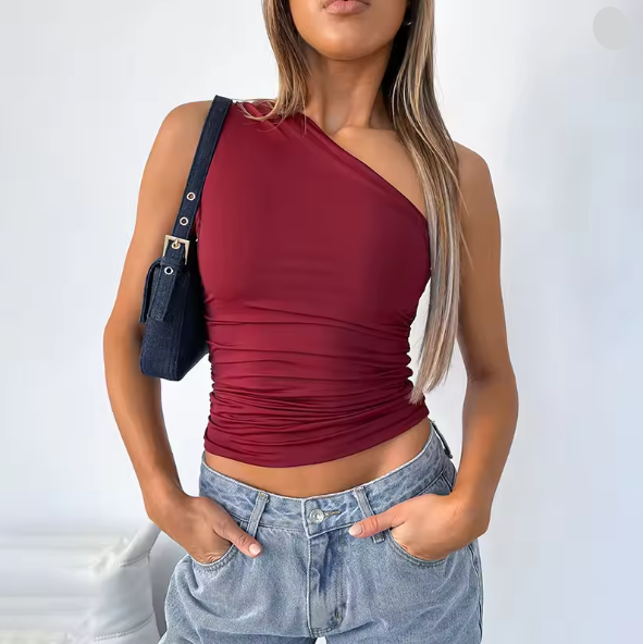 Damen Asymmetrisches Crop-Top mit figurschmeichelndem Design W&W Mode