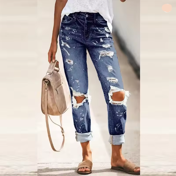 Damen Destroyed Jeans mit hohem Bund und lässigem Schnitt W&W Mode
