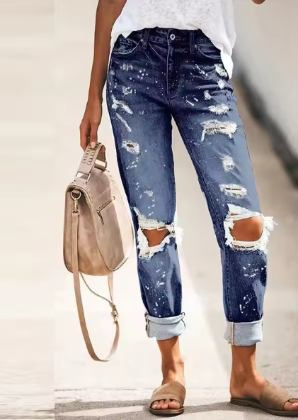 Damen Destroyed Jeans mit hohem Bund und lässigem Schnitt W&W Mode
