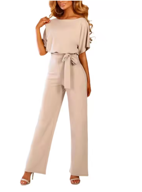 W&W Mode - Jumpsuit mit Gürtel und kurzen Ärmeln