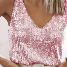 WW | Damen Glitter Pailletten V-Ausschnitt Top Ärmelloses Shirt Top Für Frauen