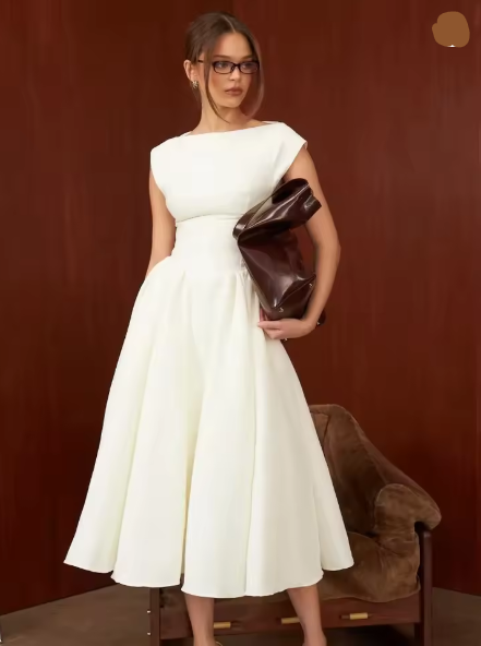 Damen A-linien Kleid mit elegantem Bustier-Oberteil und schwingendem Rock WW