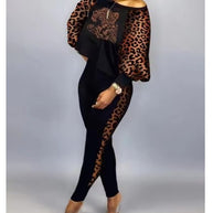 Damen Athleisure Set mit modischen Leopardenärmel und Slim Fit WW