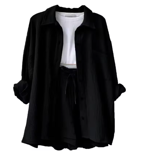 WW | Damen Einfarbiges Reverskragen Hemd & Shorts Zweiteiliges Set