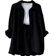 WW | Damen Einfarbiges Reverskragen Hemd & Shorts Zweiteiliges Set