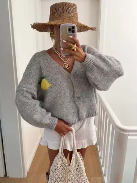 WW | Strickpullover mit Zitronenprint für Damen