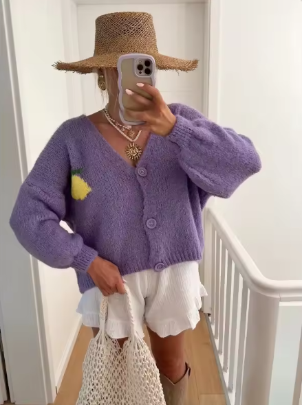 WW | Strickpullover mit Zitronenprint für Damen