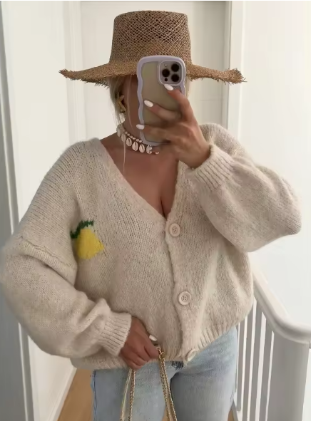 WW | Strickpullover mit Zitronenprint für Damen
