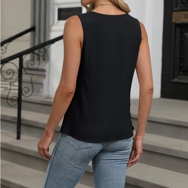 Damen ärmelloses Oberteil mit Rüschendetails und V-Ausschnitt W&W Mode