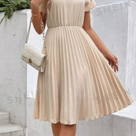 Damen Faltendes Midikleid mit elastischem Bund und kurzen Ärmeln WW