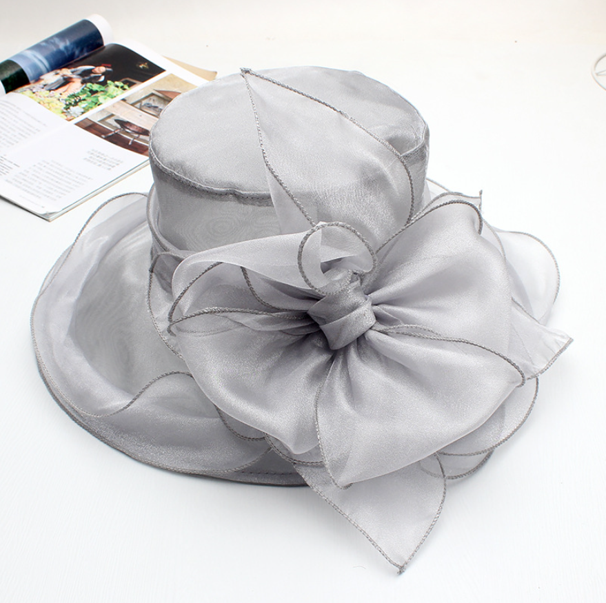 Damen Eleganter Tüllhut mit großem gefaltetem Blumenmotiv WW