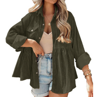 Damen Oversized Hemd aus Rippstoff mit Brusttaschen und schickem Kragen WW