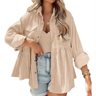 Damen Oversized Hemd aus Rippstoff mit Brusttaschen und schickem Kragen WW