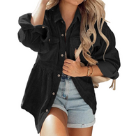 Damen Oversized Hemd aus Rippstoff mit Brusttaschen und schickem Kragen WW