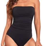 WW | Trägerlose Einteiler Bikini Für Frauen Bauchkontrolle Bandeau Badeanzüge Rüsche Schlankend Badebekleidung