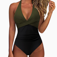 WW | Criss Cross Badeanzug Damen Hochgeschlossener Einteiler Bauchkontrolle Badeanzug Leopard
