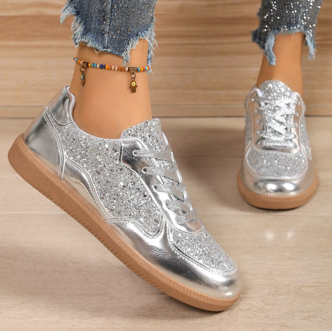 Damen modische Sneaker mit schimmerndem Obermaterial und rutschfester Sohle WW
