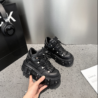 WW | Fashion Frauen Ankle Boots Damen Dünne Absätze Runde Spitze Schnürsenkel Metall Dekoration Sneakers Fräulein Nieten Punk Gothic Rock Schuhe