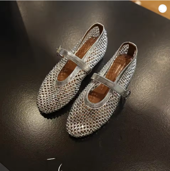 Damen Strass-beschmückte Mary Jane Flats WW