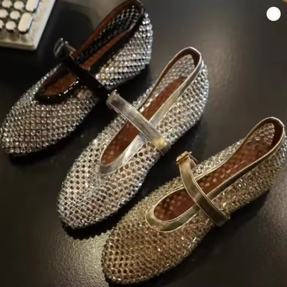 Damen Strass-beschmückte Mary Jane Flats WW