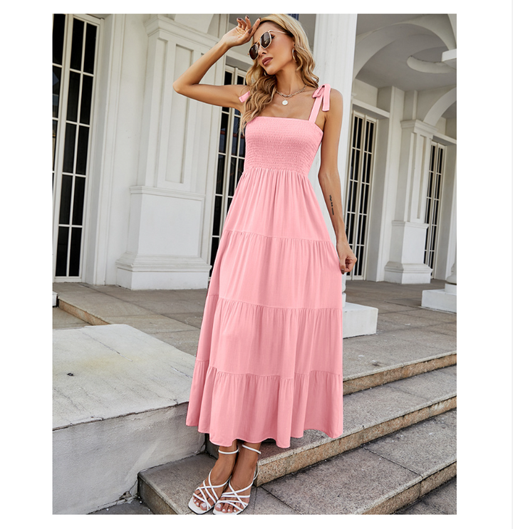 Damen Bodenlanges Rüschen-Maxikleid mit schulterfreiem Schnitt und fließendem Material W&W Mode