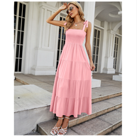 Damen Bodenlanges Rüschen-Maxikleid mit schulterfreiem Schnitt und fließendem Material WW