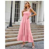 Damen Bodenlanges Rüschen-Maxikleid mit schulterfreiem Schnitt und fließendem Material WW