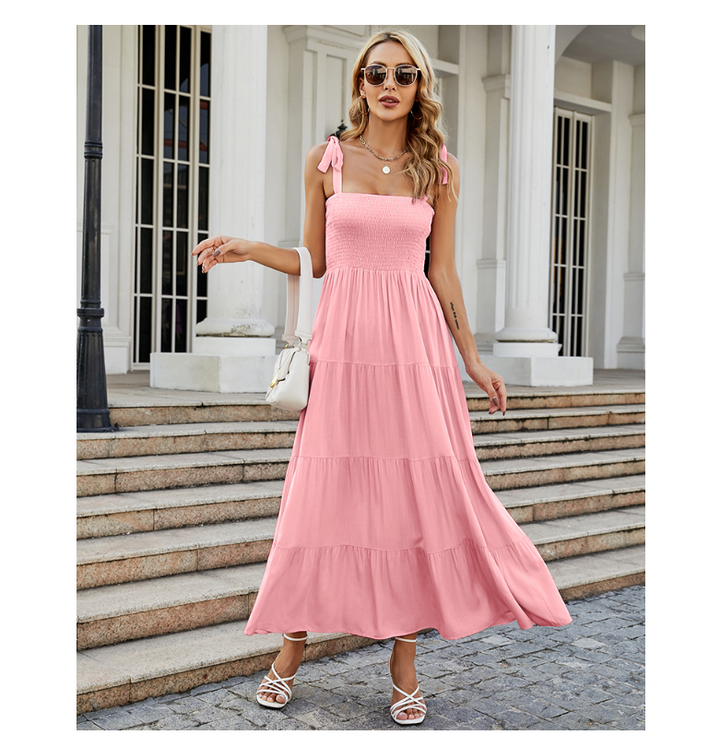 Damen Bodenlanges Rüschen-Maxikleid mit schulterfreiem Schnitt und fließendem Material W&W Mode