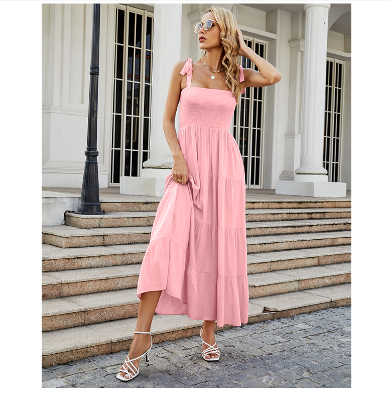 Damen Bodenlanges Rüschen-Maxikleid mit schulterfreiem Schnitt und fließendem Material W&W Mode