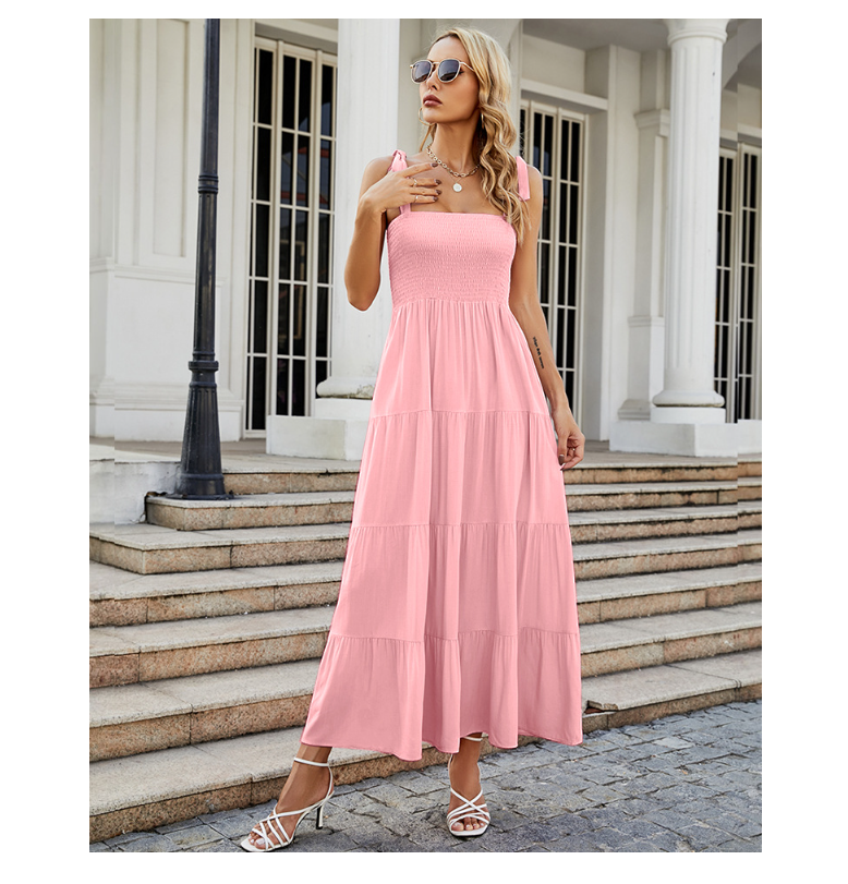 Damen Bodenlanges Rüschen-Maxikleid mit schulterfreiem Schnitt und fließendem Material W&W Mode
