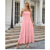 Damen Bodenlanges Rüschen-Maxikleid mit schulterfreiem Schnitt und fließendem Material WW