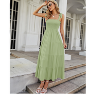 Damen Bodenlanges Rüschen-Maxikleid mit schulterfreiem Schnitt und fließendem Material WW