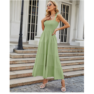 Damen Bodenlanges Rüschen-Maxikleid mit schulterfreiem Schnitt und fließendem Material WW