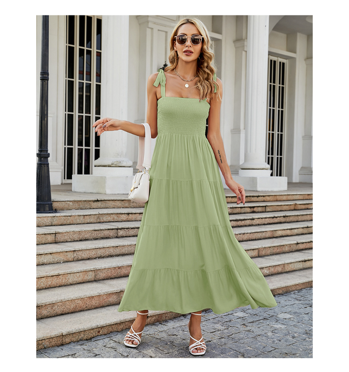 Damen Bodenlanges Rüschen-Maxikleid mit schulterfreiem Schnitt und fließendem Material W&W Mode