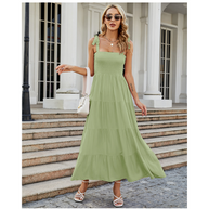 Damen Bodenlanges Rüschen-Maxikleid mit schulterfreiem Schnitt und fließendem Material WW
