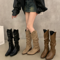 WW - Vintage-Stiefel aus Wildleder mit Rüschen